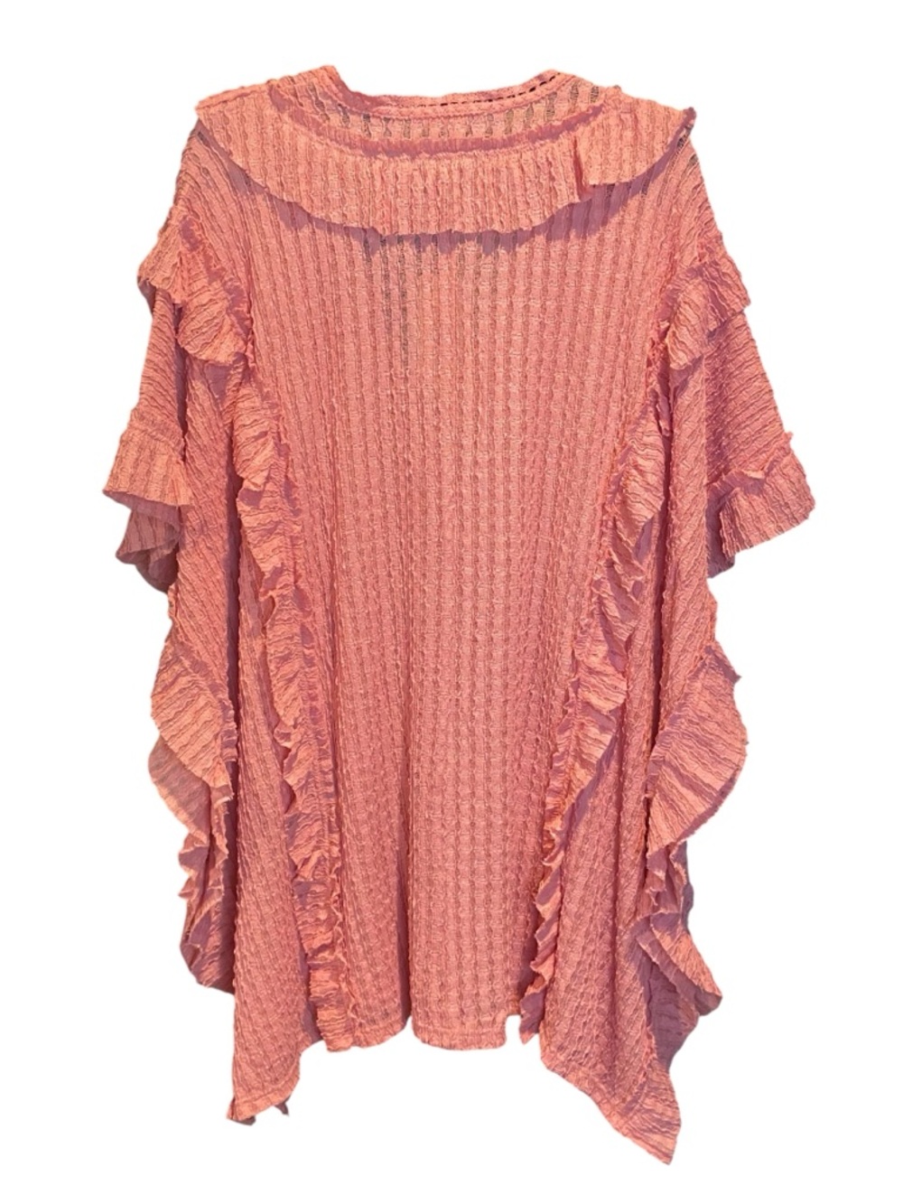 Blue Velvet Textured Ruffle Poncho Top Dusty Pink Womens Size S/M NWT Oversized - Picture 3 of 10